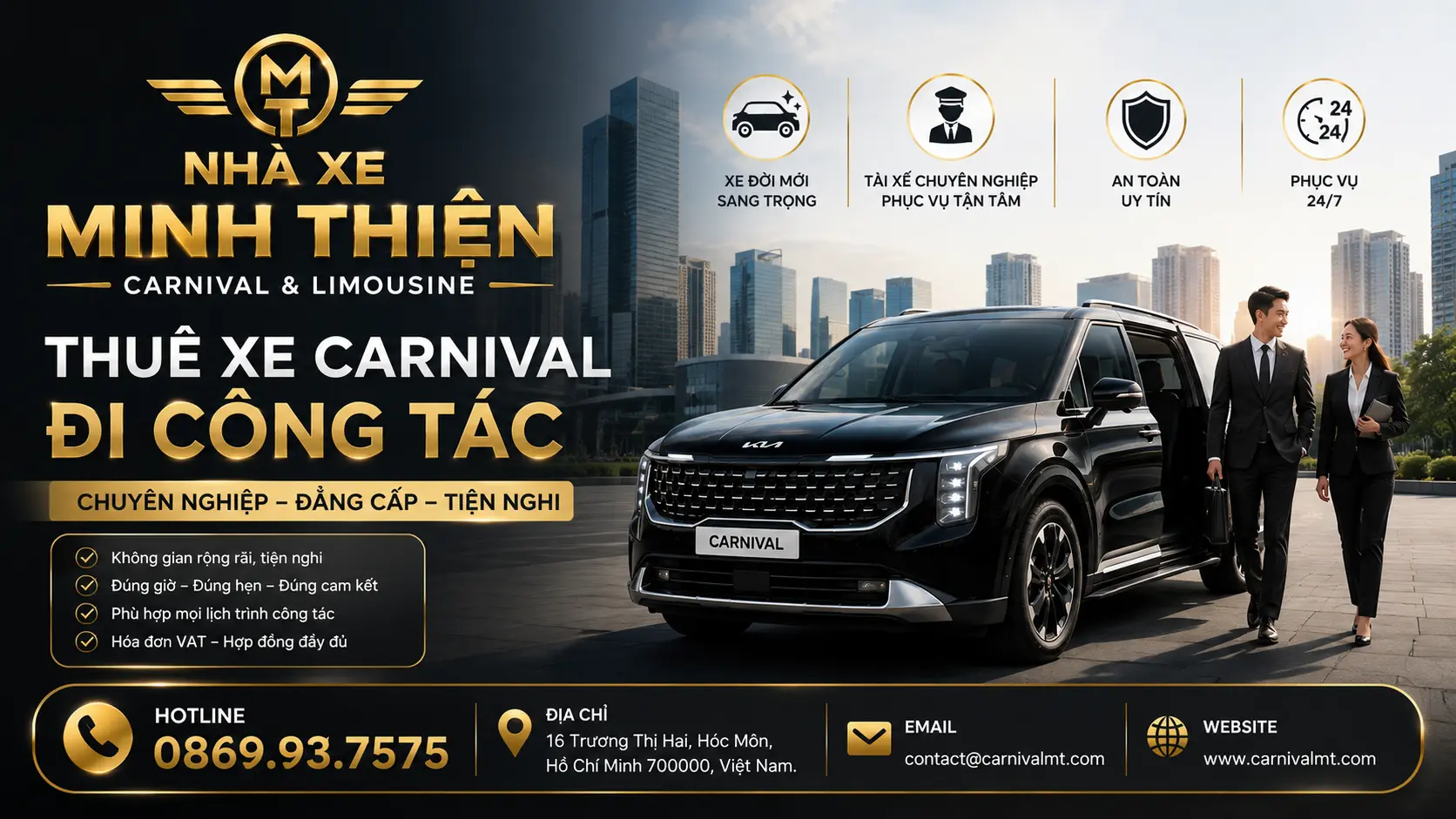 Banner nhà xe minh thiện thuê xe carnival đi công tác