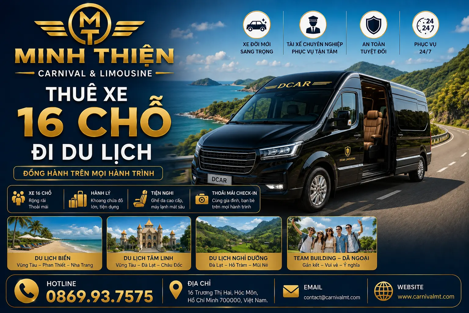 THUÊ XE 16 CHỖ LIMUOSINE ĐI DU LỊCH NHÀ XE MINH THIỆN