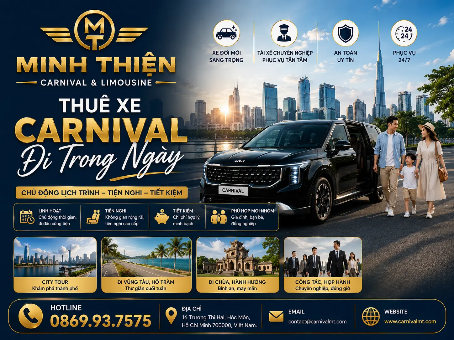 THUÊ XE CARNIVAL ĐI TRONG NGÀY NHÀ XE MINH THIỆN