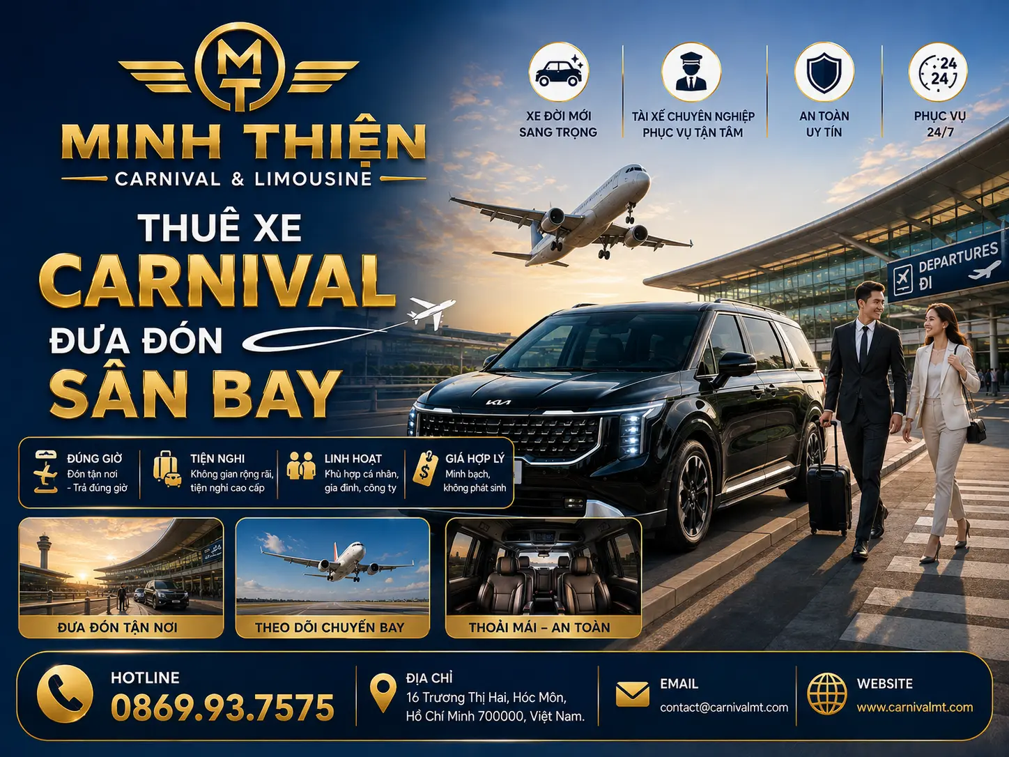 THUÊ XE CARNIVAL ĐƯA ĐÓN SÂN BAY NHÀ XE MINH THIỆN