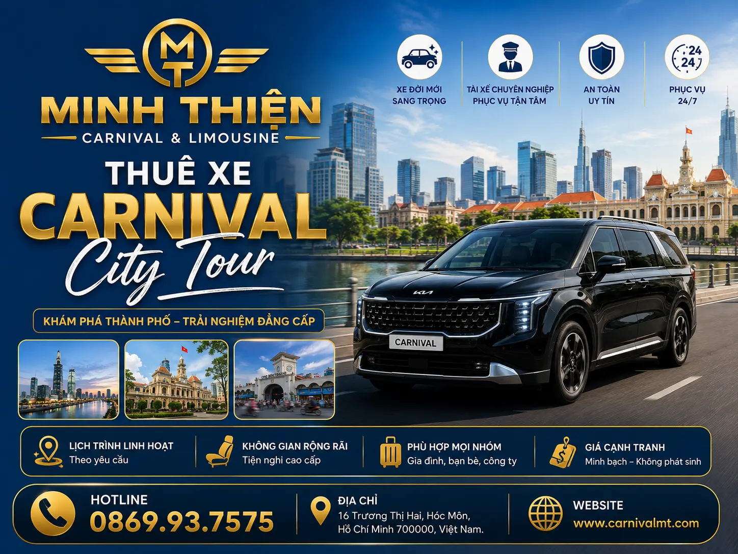 Thuê xe carnival city tour nhà xe minh thiện