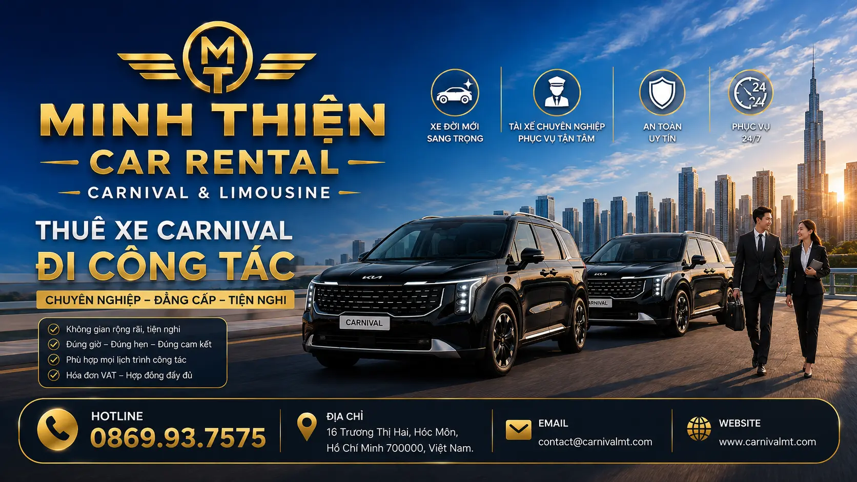 banner Minh Thiện Car Rental Thuê xe đi Công Tác