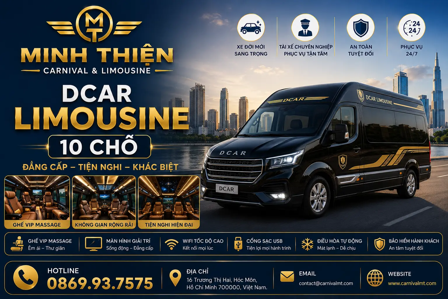 thuê xe dcar limousine 10 chỗ nhà xe minh thiện